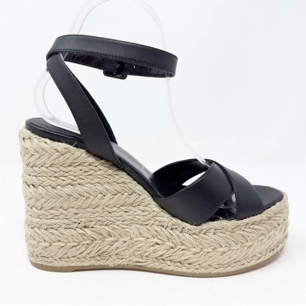 Christian Louboutin Mariza Zeppa Black Leather Wedge Sandal Womens Size EU 39